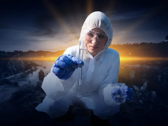 image of scientist holding water in a test tube