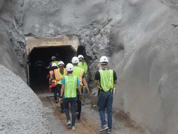 Students entering the SX mine