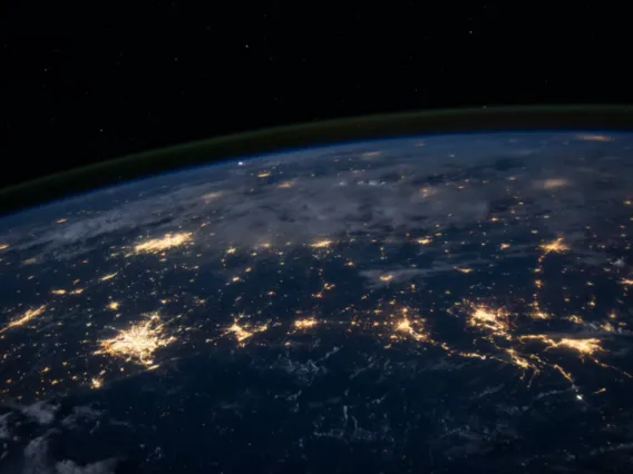 image from space of Earth cities lit up at night