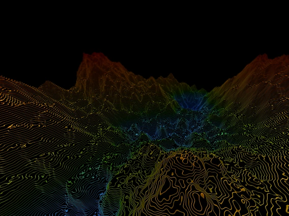 Wireframe terrain of many colors