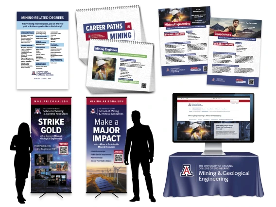 composite image of flyers, banners, websites