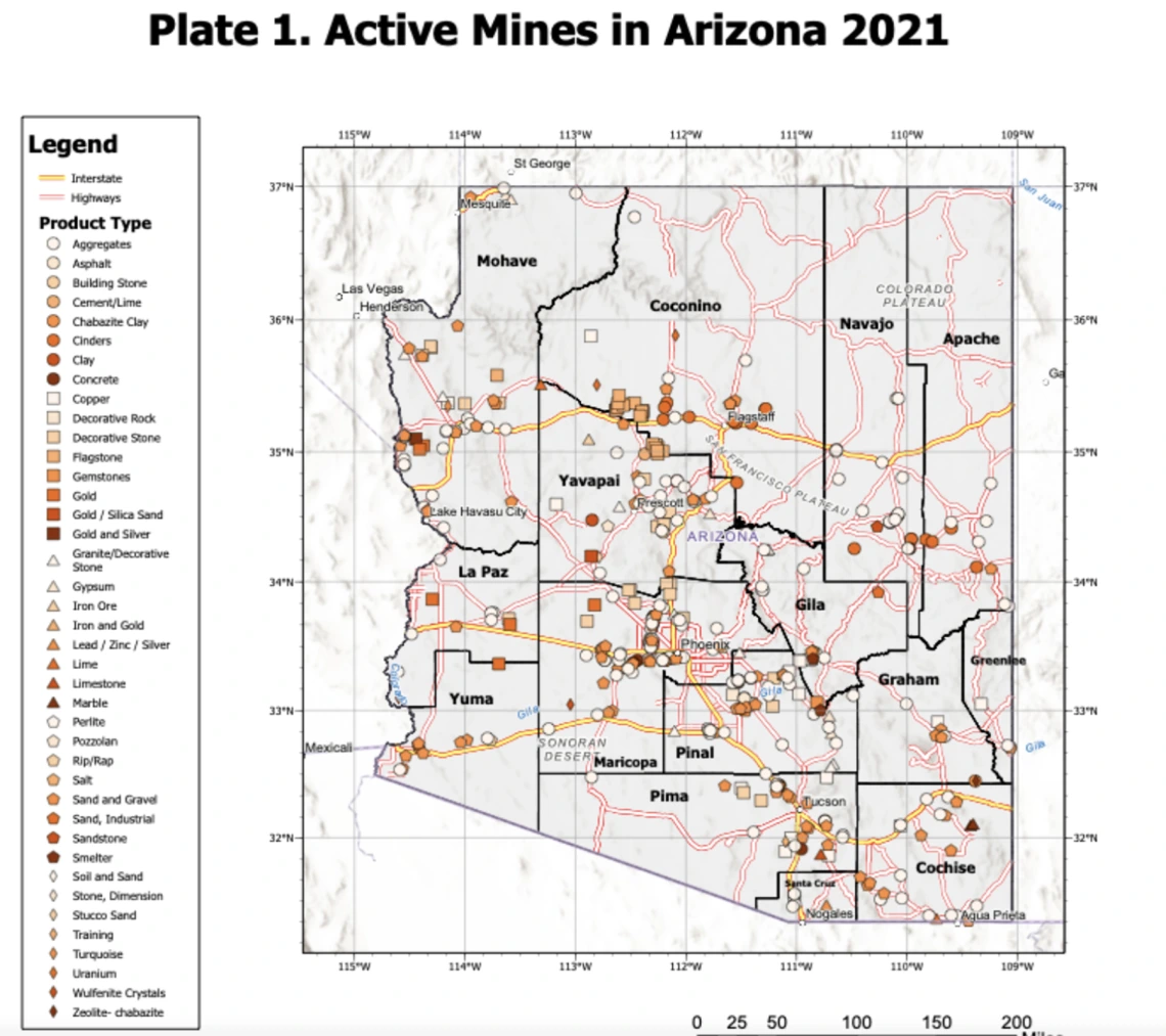 Active Mines in Arizona Map