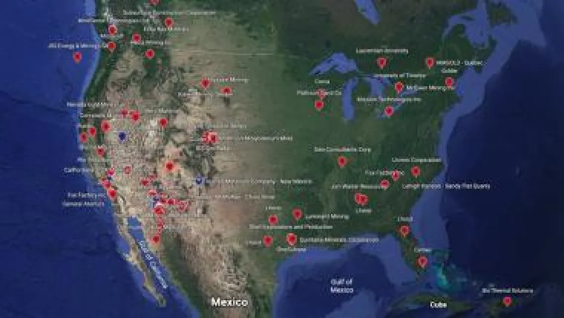 Image of United States map with various locations tagged