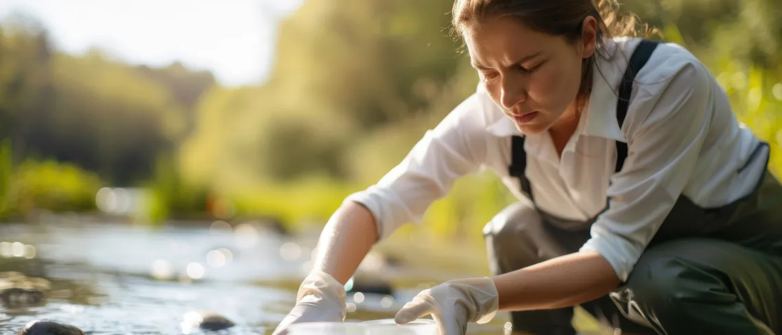 environmental scientist taking samples from a creek