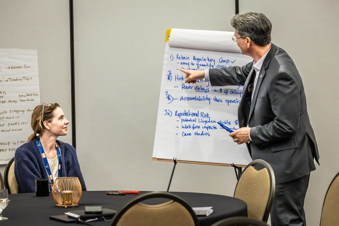 Group activity with board at Mining Social License Summit
