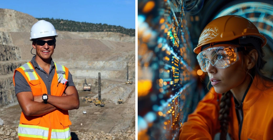 split-screen images of a male and female mining engineer