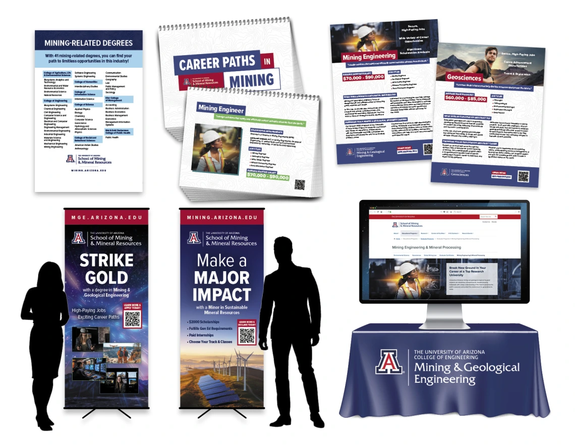 composite image of flyers, banners, websites
