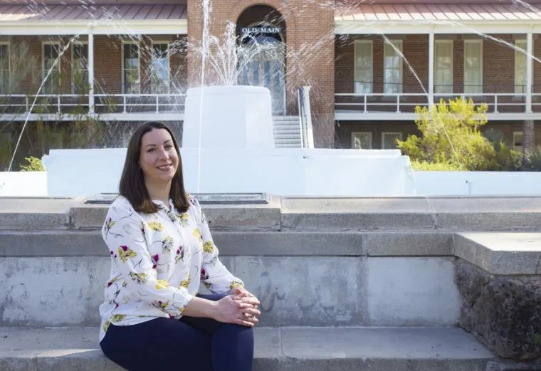 Gillian Noonan in front of Old Main