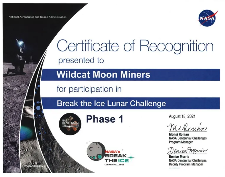 NASA Certificate of recognition