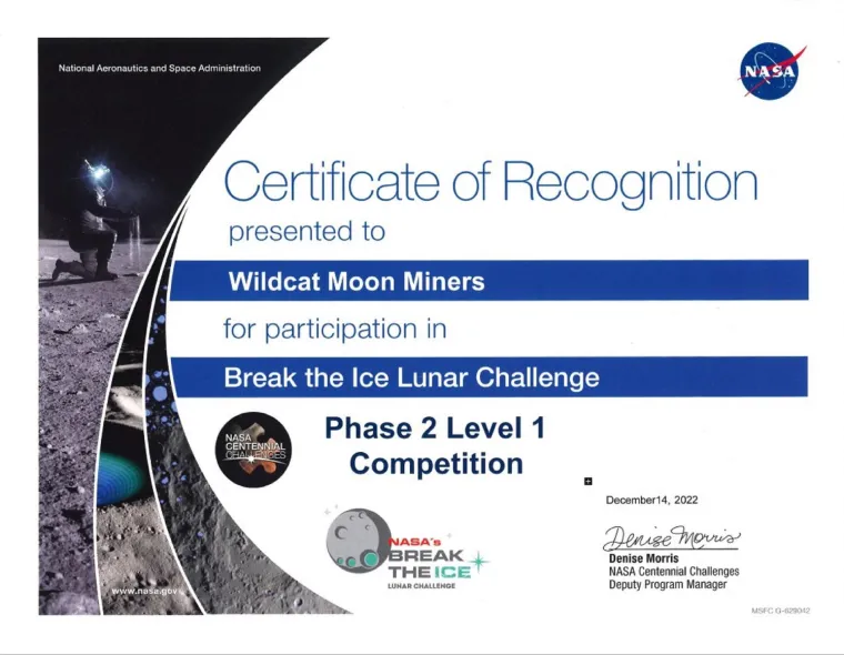 NASA certificate of recognition