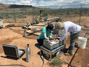 Jihyun Kim (left) sampling groundwater for krypton isotopes